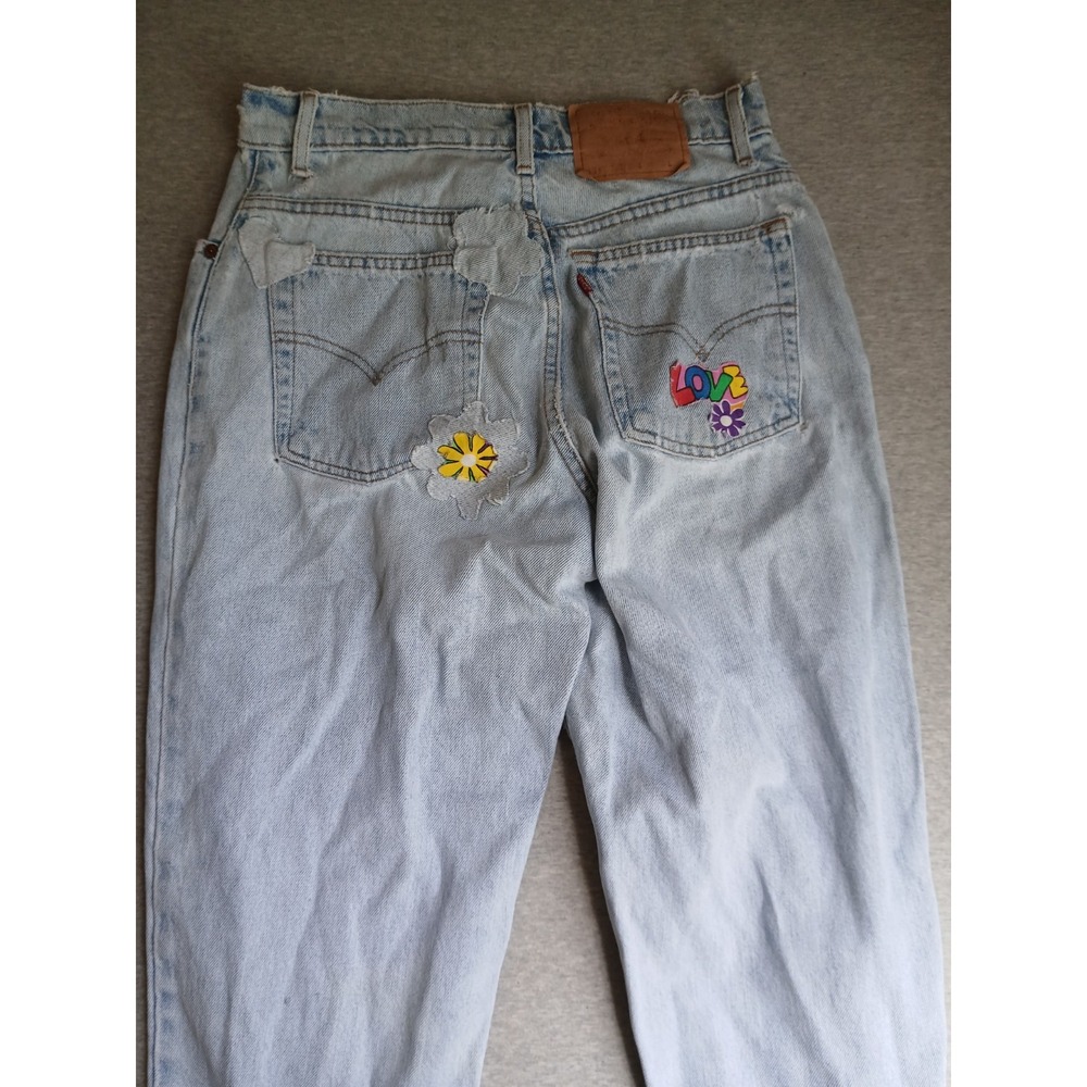 Vintage Levis Womens 10 551 Relaxed Fit Taper Light Wash Patchwork Bohemian 90s